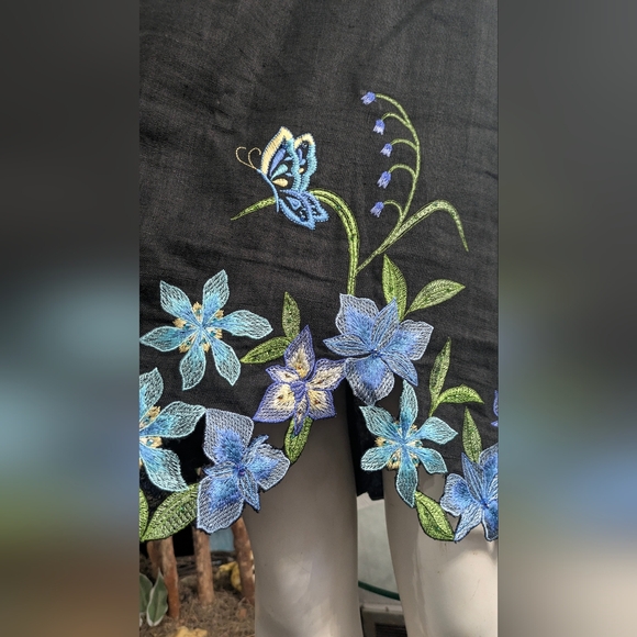 Talbots Vintage 100% Linen Sheath Dress Embroidered Floral Beaded Classic 14 - Picture 5 of 12